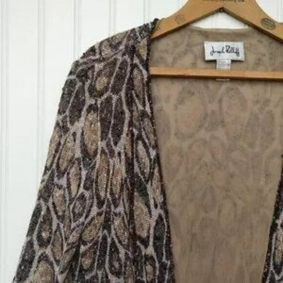 Joseph Ribkoff Open Front Cardigan Sweater Size 14 Animal Print Asymmetric - Picture 2 of 9